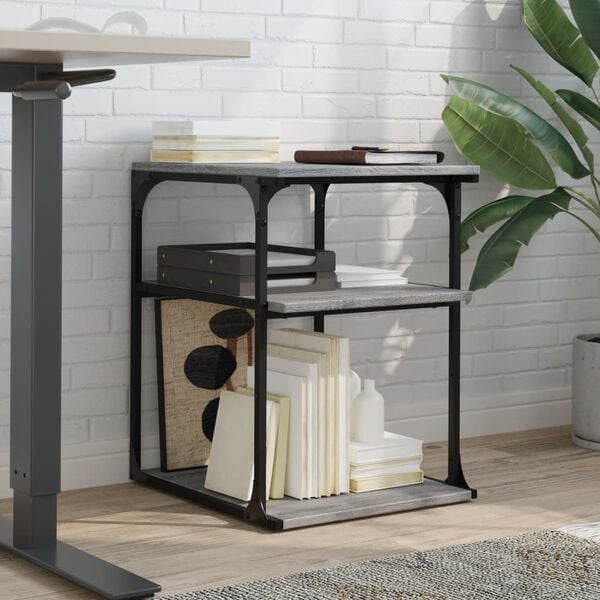 vidaXL Printer Stand 3-Tier Gray Sonoma 16.9&quot;x18.9&quot;x25.2&quot; Engineered Wood