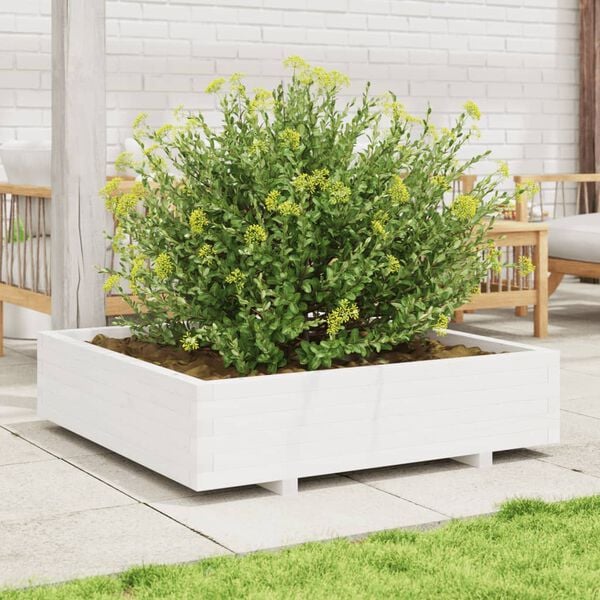 vidaXL Garden Planter White Solid pinewood Large Sturdy Garden Planter