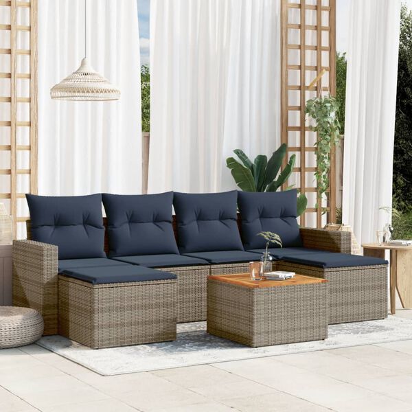 vidaXL 7 Piece Patio Sofa Set with Cushions Gray Poly Rattan