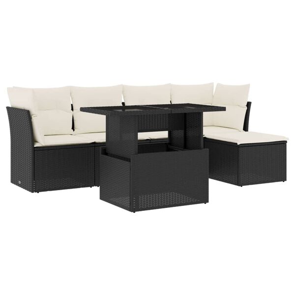 vidaXL Garden Sofa Set Black, Cream White PE rattan, Powder-coated steel