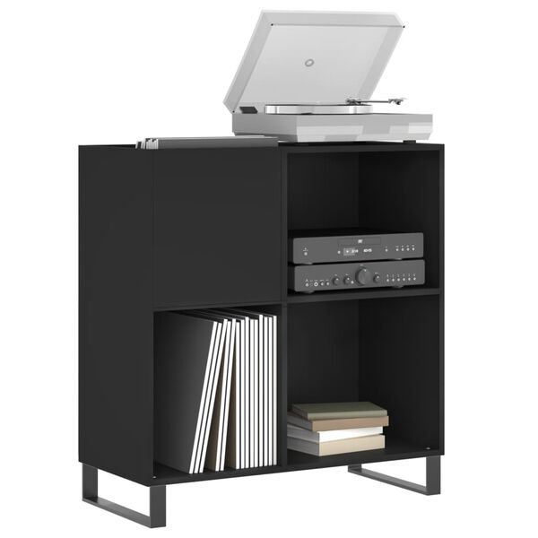 vidaXL Record Cabinet Black Engineered wood, Iron Medium Record Cabinet