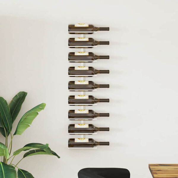vidaXL Wall-mounted Wine Rack for 9 Bottles White Iron