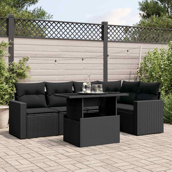 vidaXL Garden Sofa Set Black PE rattan 6 Piece Set Modular