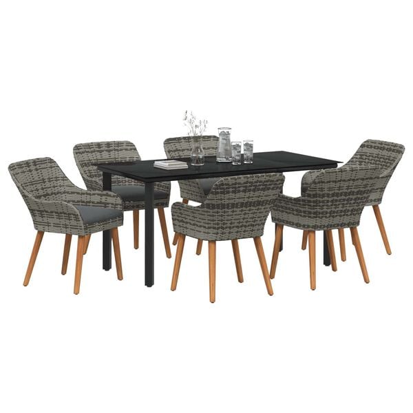 vidaXL Garden Dining Set with Cushion 7 pcs Grey Poly Rattan