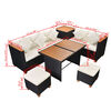 vidaXL Outdoor Dining Set Black with cream white cushions
