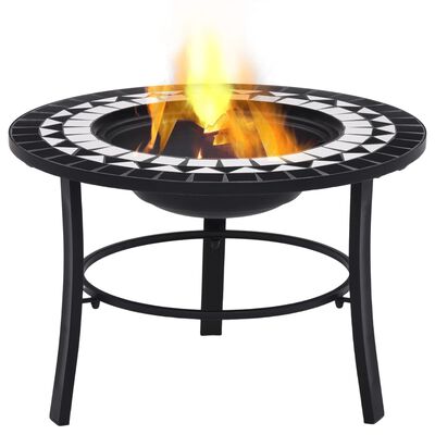 vidaXL Mosaic Fire Pit Black and White 26.8" Ceramic