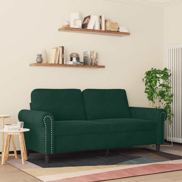 vidaXL 2-seater Sofa Dark Green Velvet (100% polyester), Metal 2-seater