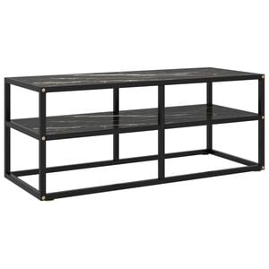 vidaXL TV Cabinet Black Tempered Glass, Powder-Coated Steel Medium