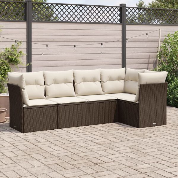 vidaXL Garden Sofa Set Brown PE rattan 5 Piece Set Modular