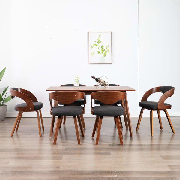 vidaXL Dining Chair Set of 6 Dark grey and dark brown Fabric and bentwood