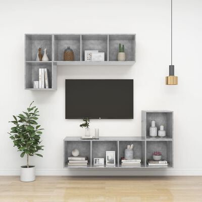 vidaXL Wall-mounted TV Cabinet Concrete Gray 14.6"x14.6"x56.1" Engineered Wood