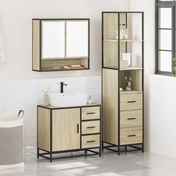 vidaXL Bathroom Furniture Set Sonoma Oak Engineered Wood, Metal Large