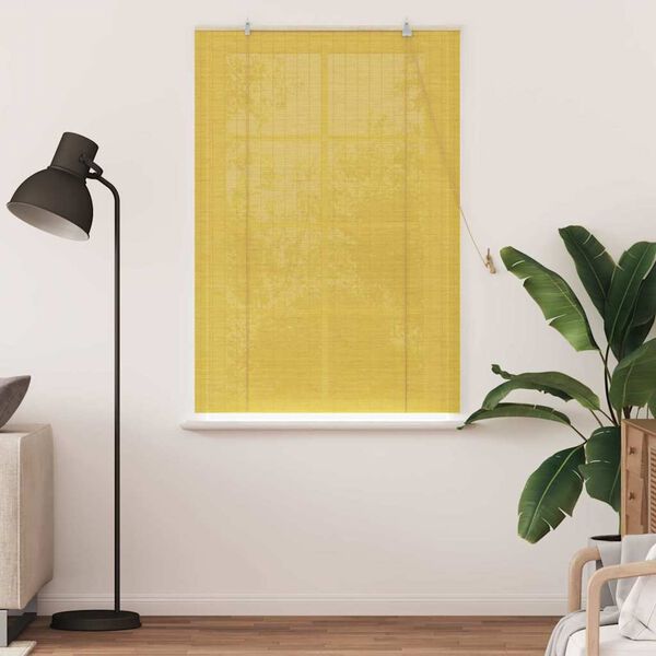 vidaXL Roller Blind with Curtains Yellow 43.31 x 62.99 in Bamboo