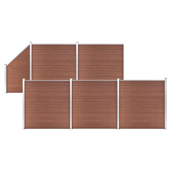 vidaXL WPC Fence Set 5 Square + 1 Slanted 379.9"x73.2" Brown