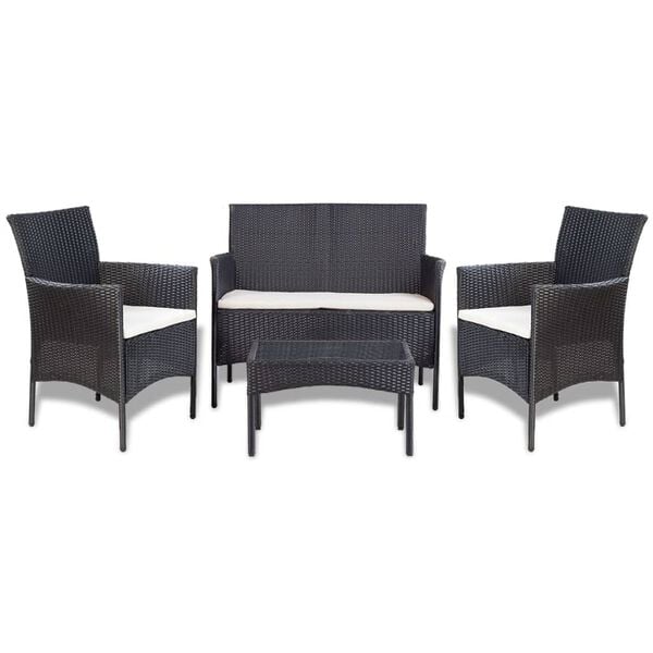 vidaXL Outdoor Furniture Set Black and Cream White PE rattan