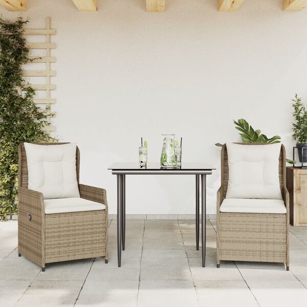 vidaXL 3 Piece Patio Dining Set with Cushions Beige Poly Rattan