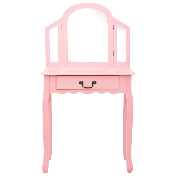 vidaXL Dressing Table with Stool Pink 25.6x14.2x50.4" Paulownia Wood MDF