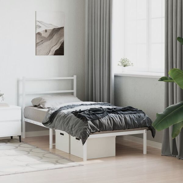 vidaXL Bed Frame White Powder-Coated Steel 90x190 cm Single Bed Frame