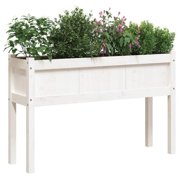 vidaXL Garden Planter Set of 2 White Solid pine wood Extra Long