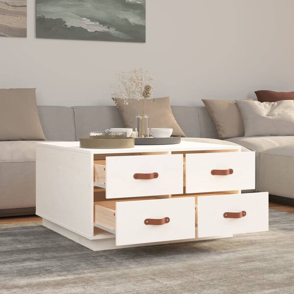 vidaXL Coffee Table White Solid pine wood Coffee Table Square Rustic