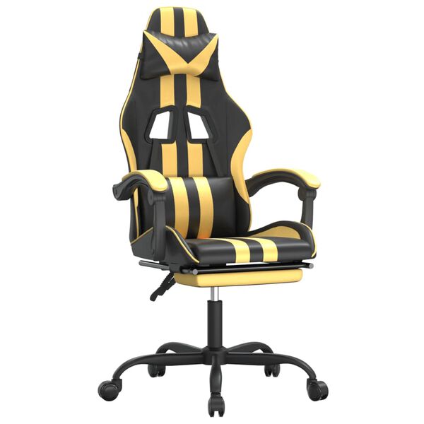 vidaXL Gaming Chair with Footrest Black and Gold Faux Leather