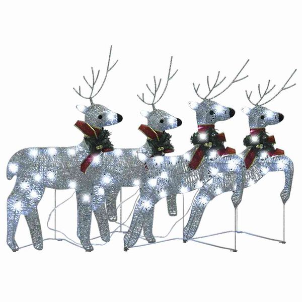 vidaXL Christmas Reindeer Set of 4 Silver Mesh, Metal Medium