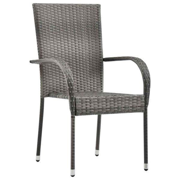 vidaXL Dining Chair Set of 4 Grey PE rattan, powder-coated steel