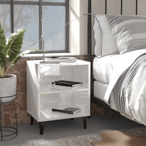 vidaXL Industrial Bedside Cabinet High gloss white Engineered wood, metal