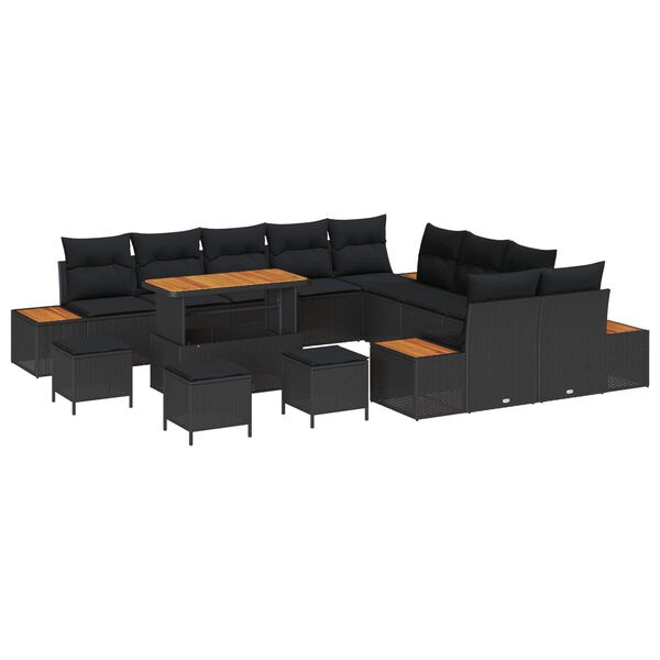 vidaXL Garden Sofa Set 14 pcs Black Poly Rattan