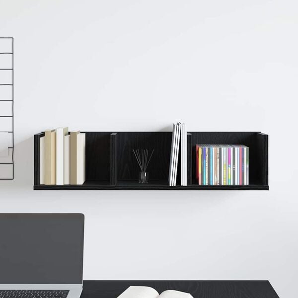 vidaXL Wall Shelf Black Oak 29.53 x 7.09 x 7.09 in Engineered Wood