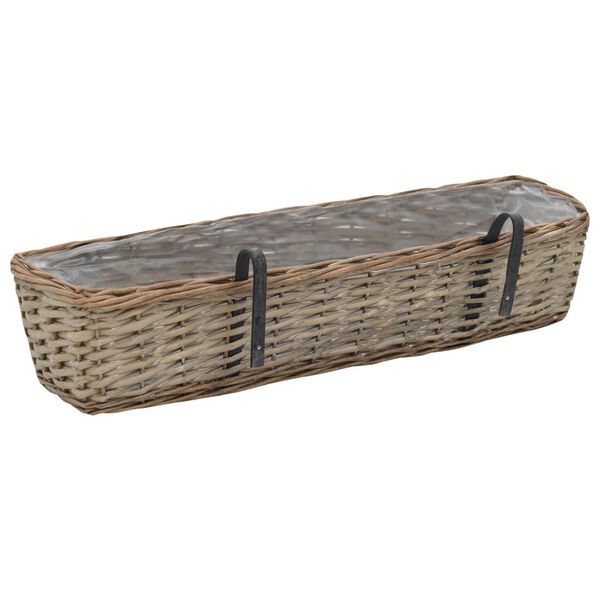 vidaXL Balcony Planter Set of 2 Brown Wicker with PE lining 31.5 in long