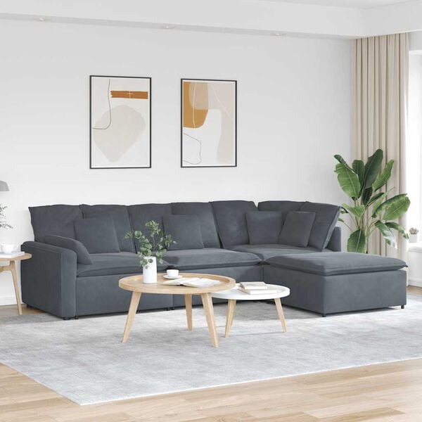 vidaXL Modular Sofa Dark Grey Velvet (100% polyester), Metal Oversized