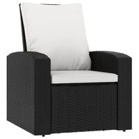 vidaXL Patio Reclining Chair with Cushions Black Poly Rattan
