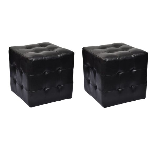vidaXL Stool Set of 2 Black Synthetic Leather Small Durable