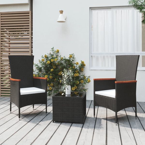 vidaXL Garden Lounge Set Black PE rattan Removable Covers