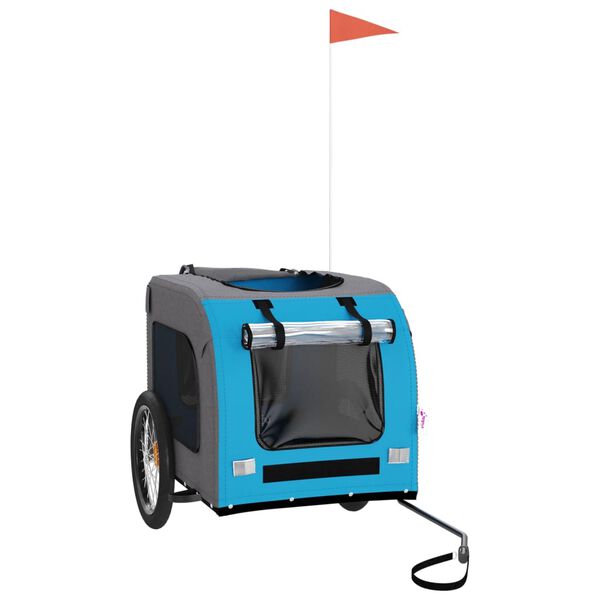 vidaXL Pet Bike Trailer Blue and Grey Oxford Fabric, Iron, PVC Compact