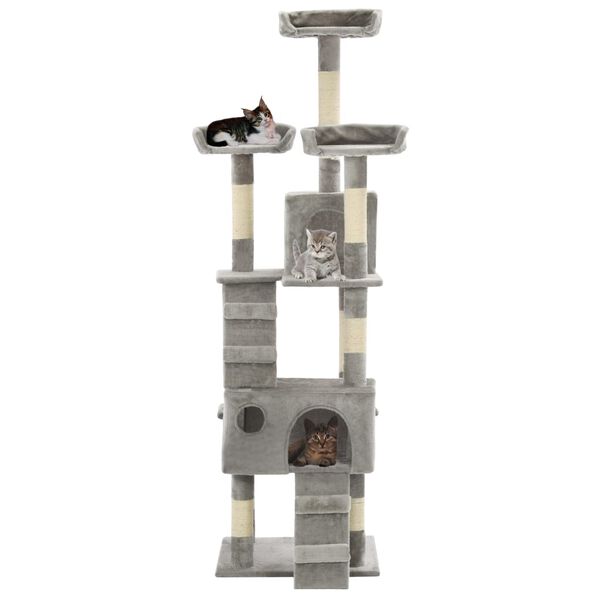 vidaXL Cat Tree Grey Particle board, plush, sisal rope 5.6 ft tall