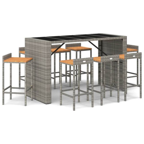 vidaXL Garden Bar Set Grey PE rattan, tempered glass, solid acacia wood