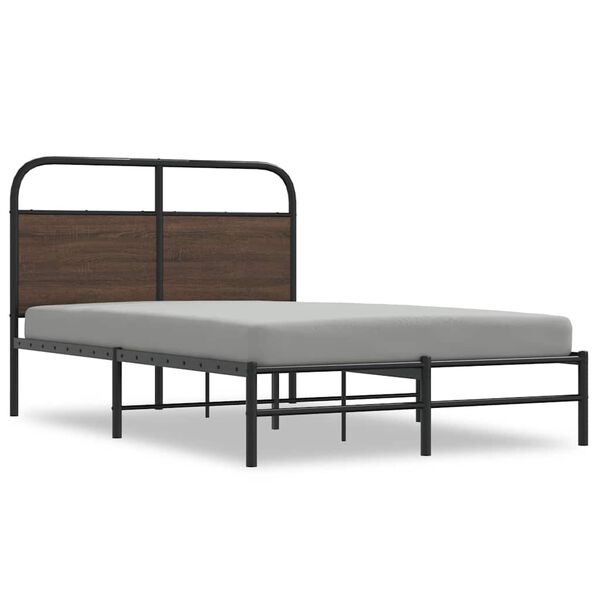 vidaXL Bed Frame Brown Oak Steel, Engineered Wood Full Durable