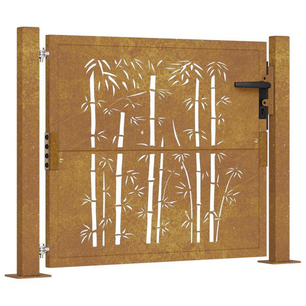 vidaXL Garden Gate 39.4x39.4" Corten Steel Bamboo Design