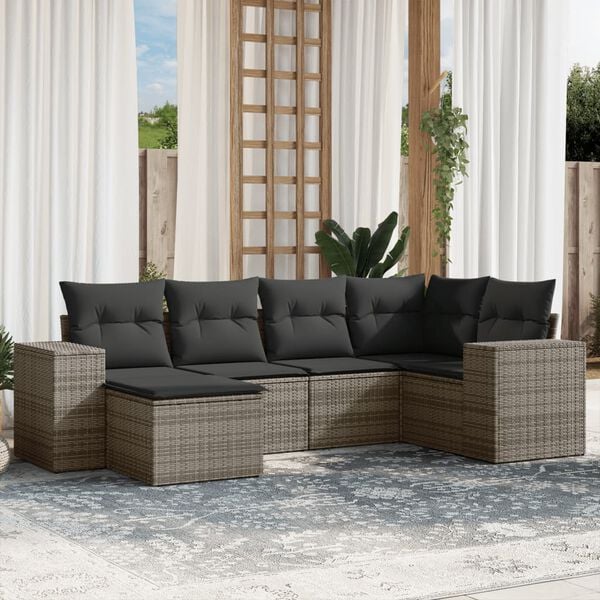vidaXL Garden Sofa Set Grey Poly Rattan, Powder-Coated Steel Large