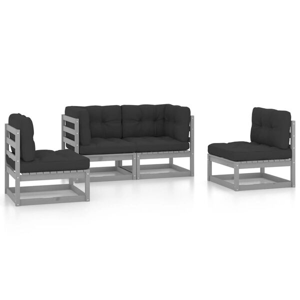 vidaXL Garden Lounge Set Grey Solid Pinewood Medium Modular