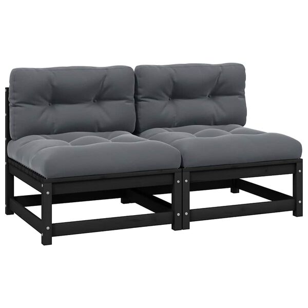 vidaXL Wooden Sofa Black, Anthracite Solid Pinewood, Polyester Medium