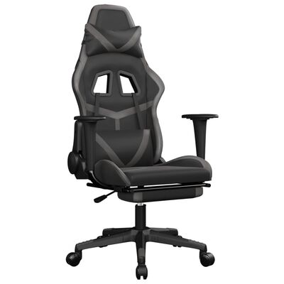 vidaXL Gaming Chair with Footrest Black and Gray Faux Leather