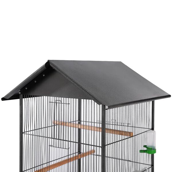 vidaXL Bird Cage Black Steel Large Portable Bird Cage Square
