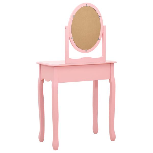 vidaXL Dressing Table with Stool Pink 25.6x14.2x50.4" Paulownia Wood MDF