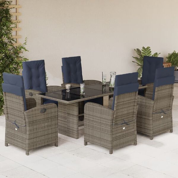vidaXL Garden Dining Set Grey PE rattan 86.6 x 31.5 x 29.1 in