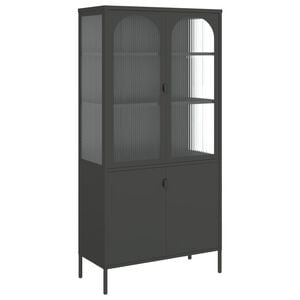 vidaXL Highboard Black Powder-coated steel, fluted glass Large Highboard