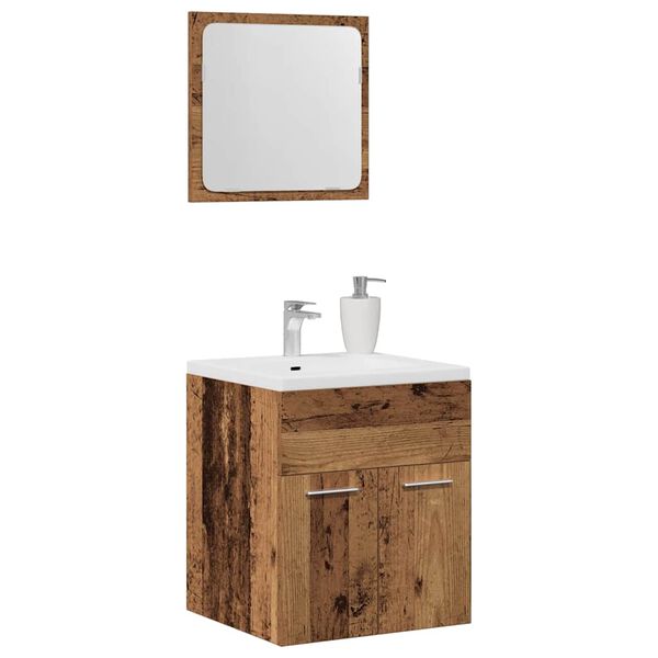 vidaXL Bathroom Furniture Set Old Wood Engineered Wood, Glass Standard