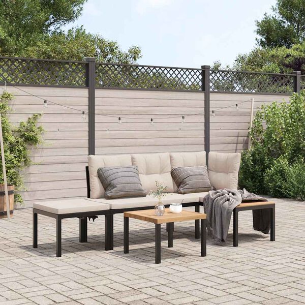 vidaXL Bench Set Black, Taupe Powder-coated steel, Fabric (100% polyester)